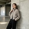 ZA Womens 2025 Fall Fashion Slim Fit Suede Short Jacket Casual Stand Collar Long Sleeve