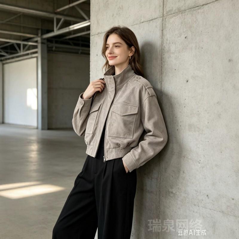 ZA Womens 2025 Fall Fashion Slim Fit Suede Short Jacket Casual Stand Collar Long Sleeve