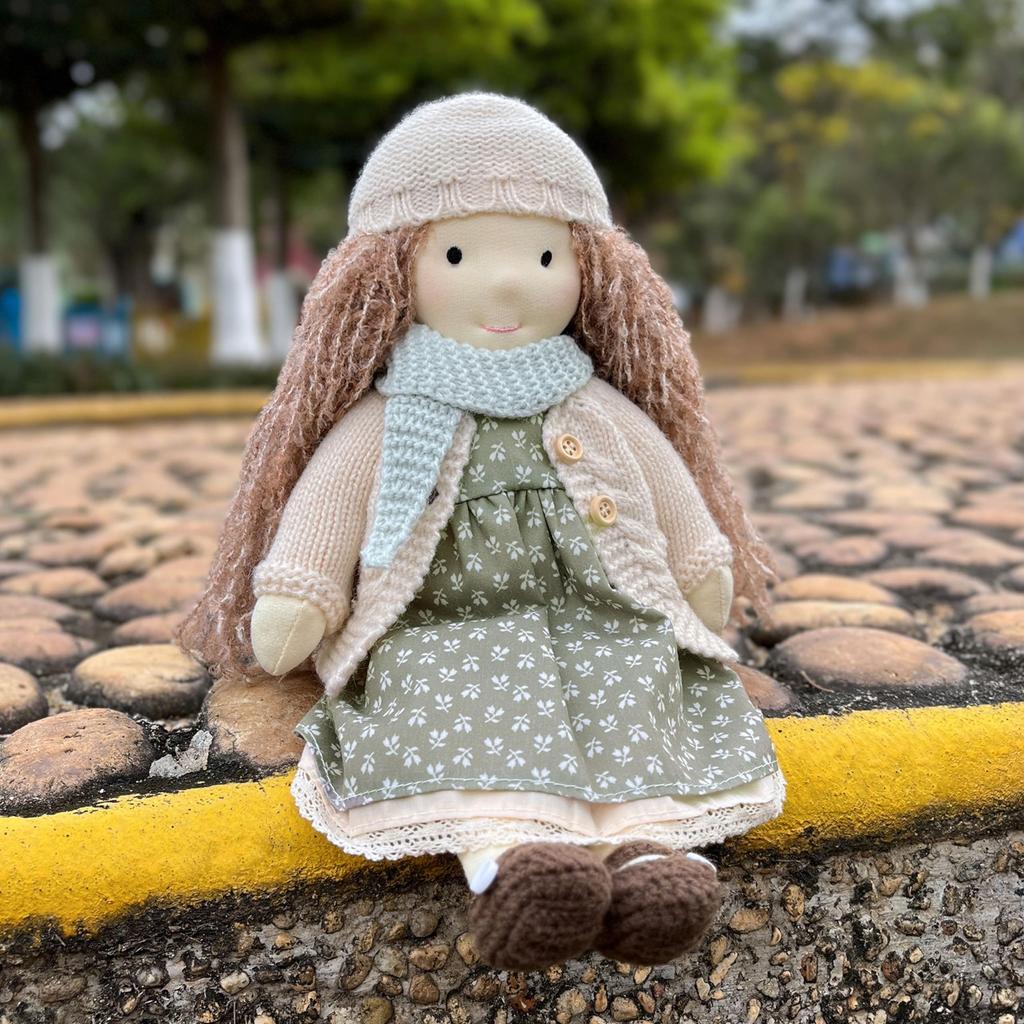 BlissfulPixie Waldorf Handmade Lenka Cute Plush Girl Perfect for Kids Doll, Doll, 30cm, Soft, Doll,