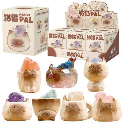1/6Pcs PAL Cat Crystal Stone Blind Box Toys Lucky Natural Cute Animal