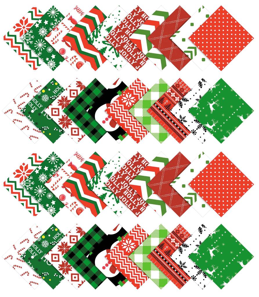 Soimoi Christmas Print  Precut 5-inch Cotton  Fabric  Quilting  Squares  Charm Pack DIY Patchwork Sewing Craft- Red &