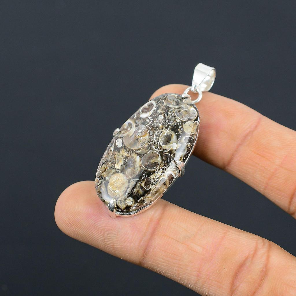 Womens Day Deal Natural Turritella Agate 925 Sterling Silver New Pendant Jewelry