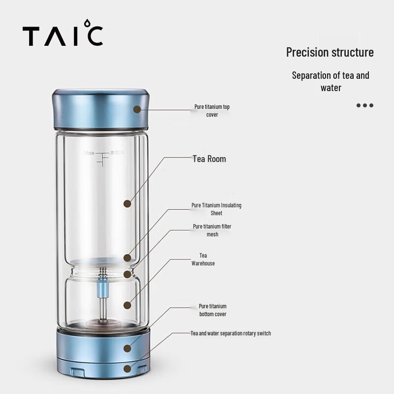 TAIC Pure Titanium Lid Double-Layer Glass Tea Infuser Bottle