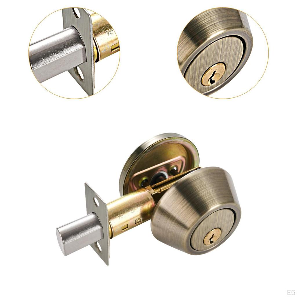 Dead Bolt Door Lock Round Knob Interior Exterior Stainless Steel Single Cylinder with Keys for