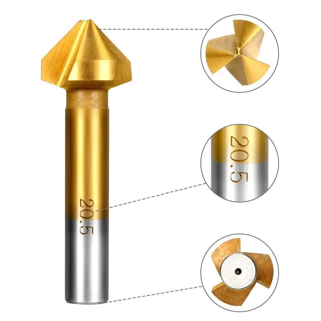 90 Degree Three Blade Full Grind Chamfer Cutter for Hole Enlargement Deburring Spot Facer Drill 6pc Woodwork Drill Bit Tool Set