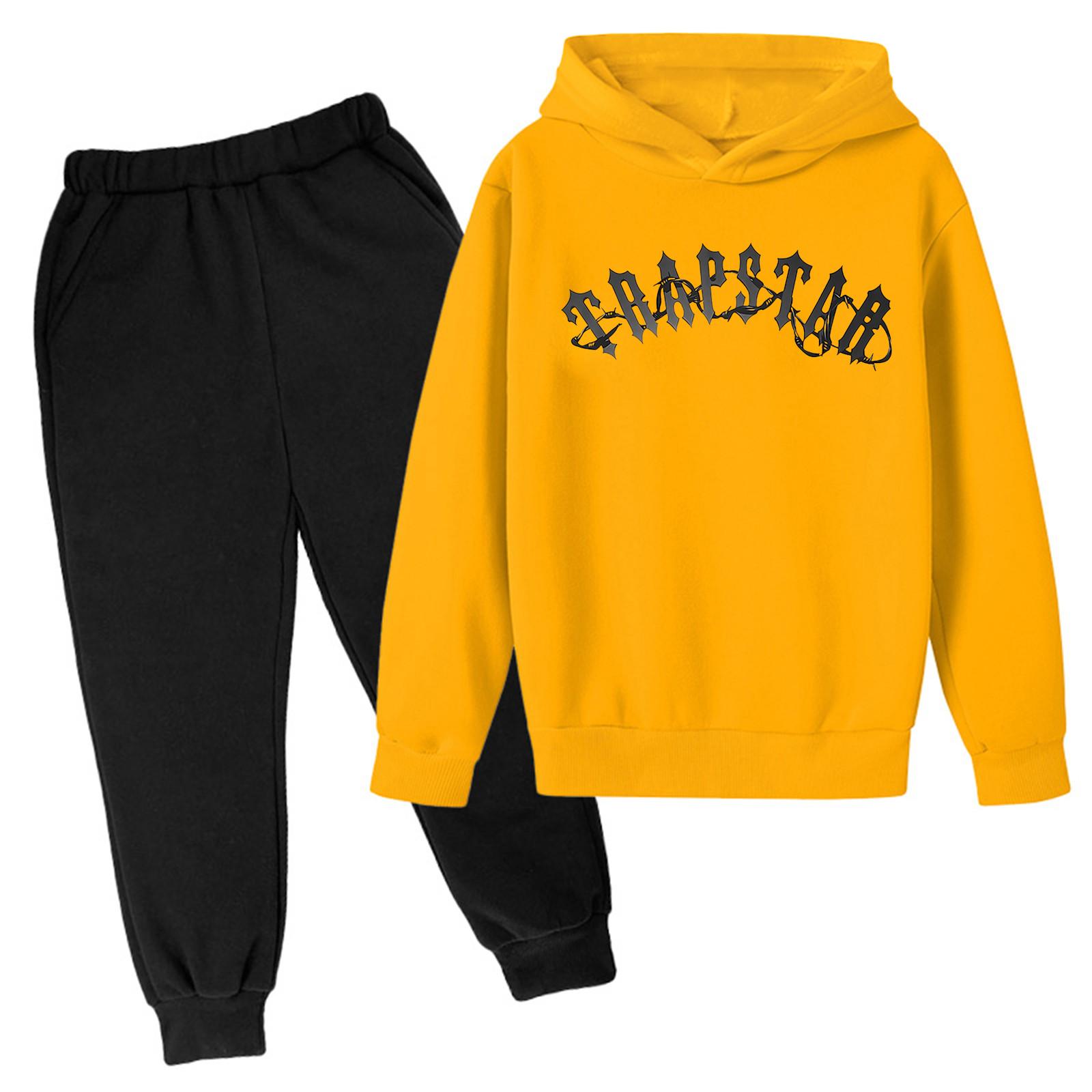 

Plush Long Sleeved Pants Loose Pullover Hoodie Set For Children 160 жовтий