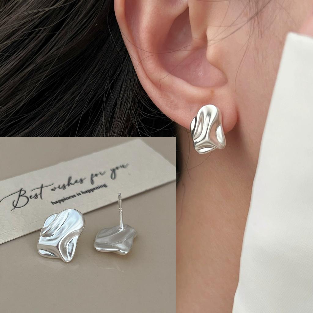 925 Silver Geometry Stud Earrings For Women Frosted Versatile Jewelry Gift Office Party Wear