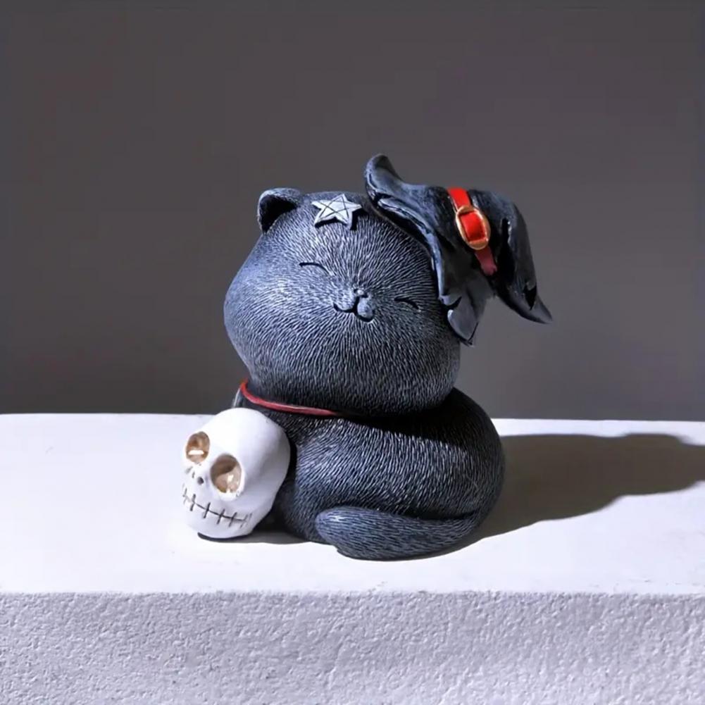 Resin Cat Figurines Magician Cat Figurine Hand-painted Magician Cat Statue for Halloween Decor Collectible Figurine for Home