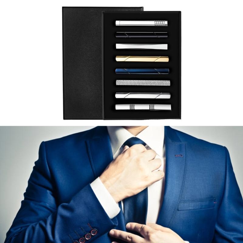 Set of 8 Men Tie Clip Alloy Texture Secure Hold Fashion Accessory Tie Clasps Tie Accessories for Formal and Casual Wear