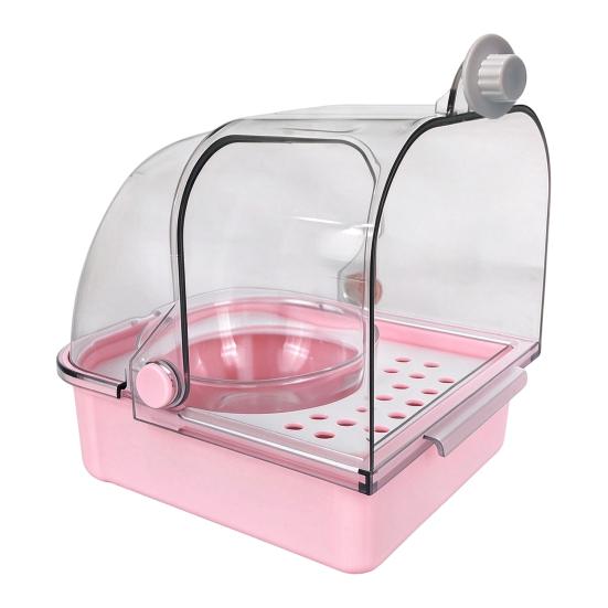 Bird Cage Accessory Feeder with Bowl, Transparent Parrot Bathtub Food Container, Indoor No Mess Shower Box for Parakeet Cockatiels