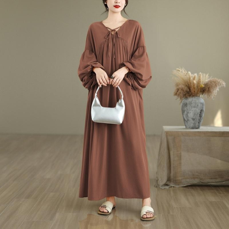 Long Sleeve Plus Size Chiffon Vintage New In Dresses for Women Casual Loose Spring Summer Autumn Dress