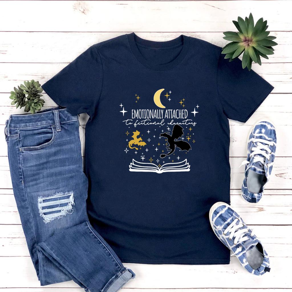 Emotionally Attached To Fictional Characters T-shirt Fourth Wing T Shirts Women Graphic T Shirts Short Sleeve Book Lover Shirt