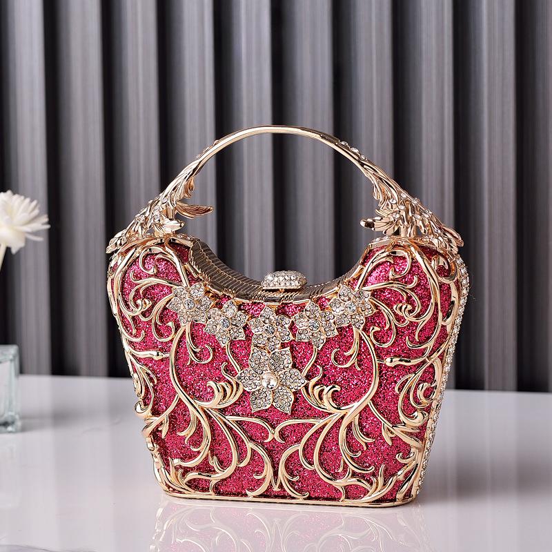 Hohlgeschnitzte Metall-Abendtaschen Modische Glänzende Party-Bankett-Handtaschen Damen Luxus-Kupplungstasche Bolso Mujer Ketten-Schultertasche