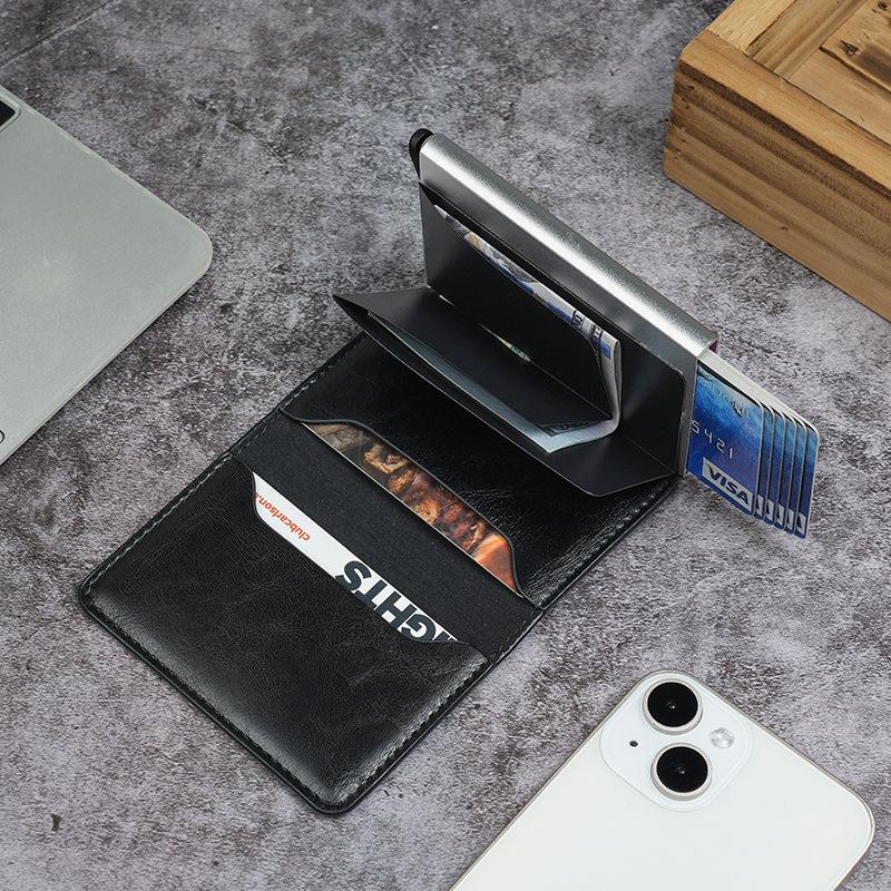 High-quality RFID Automatic Elastic Card Type Aluminum Box Card Bag, Male and Female Anti-degaussing Credit Card Clip, Multi-functional Metal Card Box