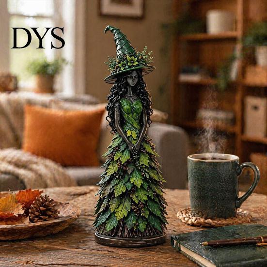 Small Witch Sculptures for Bookshelf Seasonal Figurine Ornament, Handcrafted Resin Statue Halloween Thanksgiving Holiday Party Prop Decorations