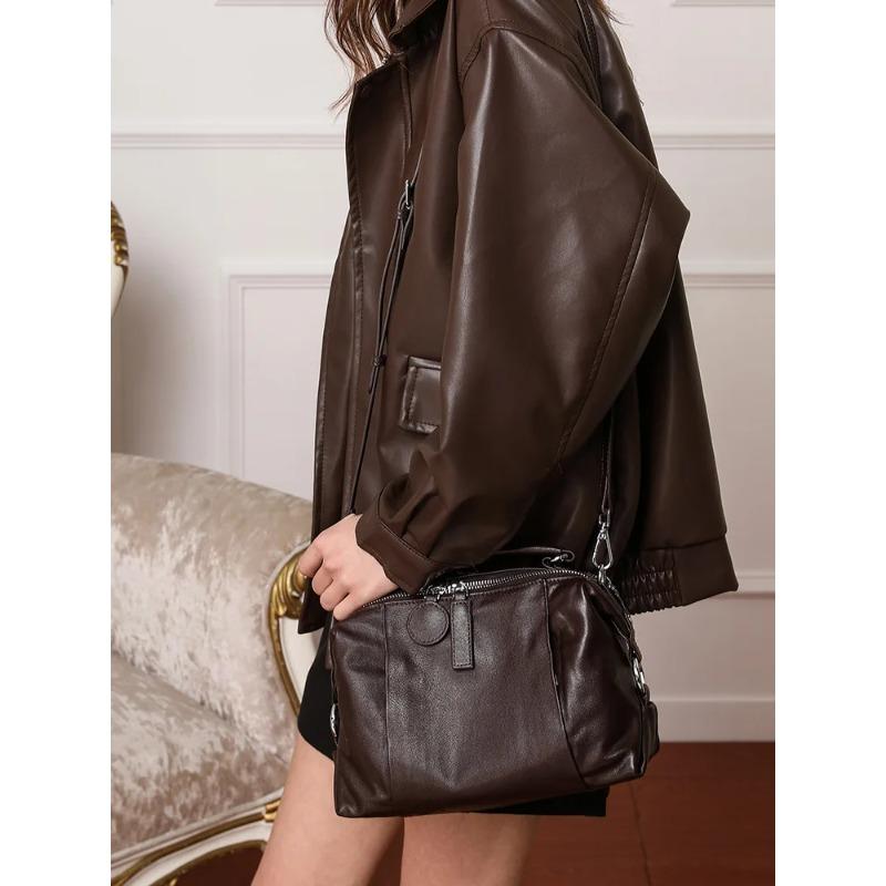 2026 Genuine Leather Cowhide Women's Bost Single-shoulder Bag Europe Style Versatile Retro Commuter Crossbody Bag Lady Handbag