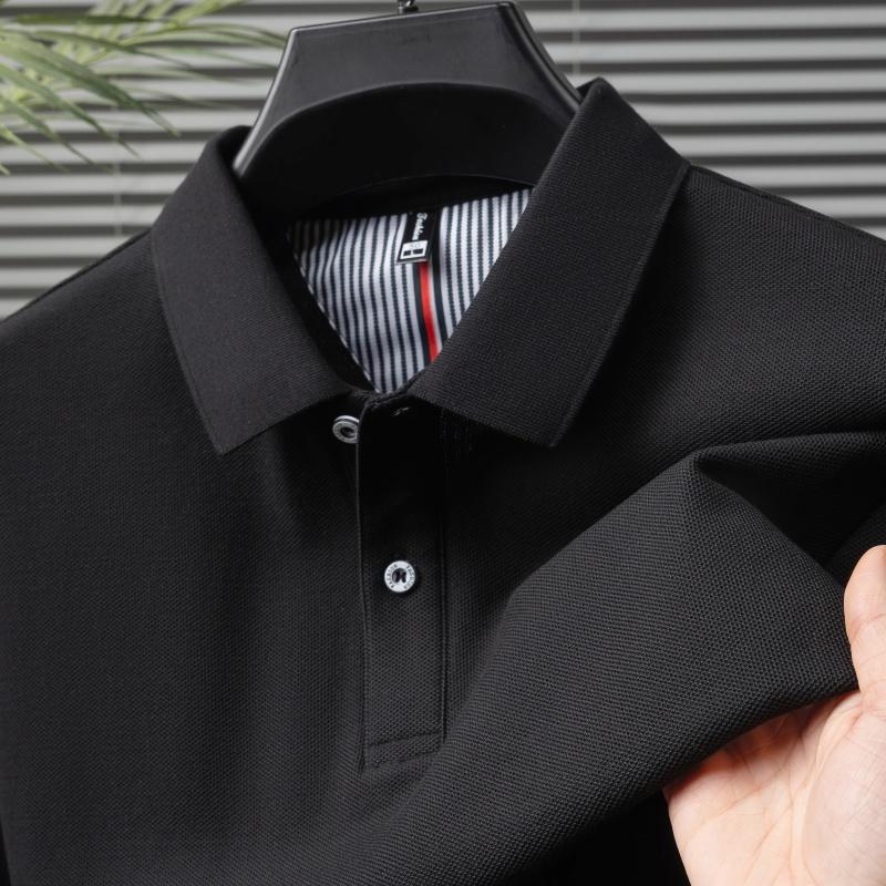 2025 Summer Men's New Solid Color Pure Cotton Loose Business Casual Polo Shirt