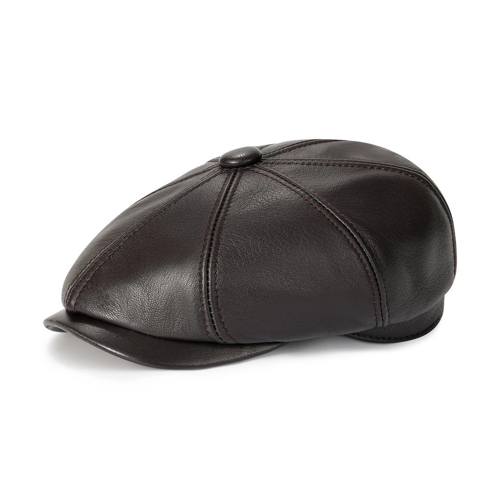 VOBOOM Cappello Piatto Unisex in Pelle Premium, Berretto da Giornalaio a 8 Pannelli con Coulisse Regolabile, Texture Morbida e Resistente, Stile Classico Retrò
