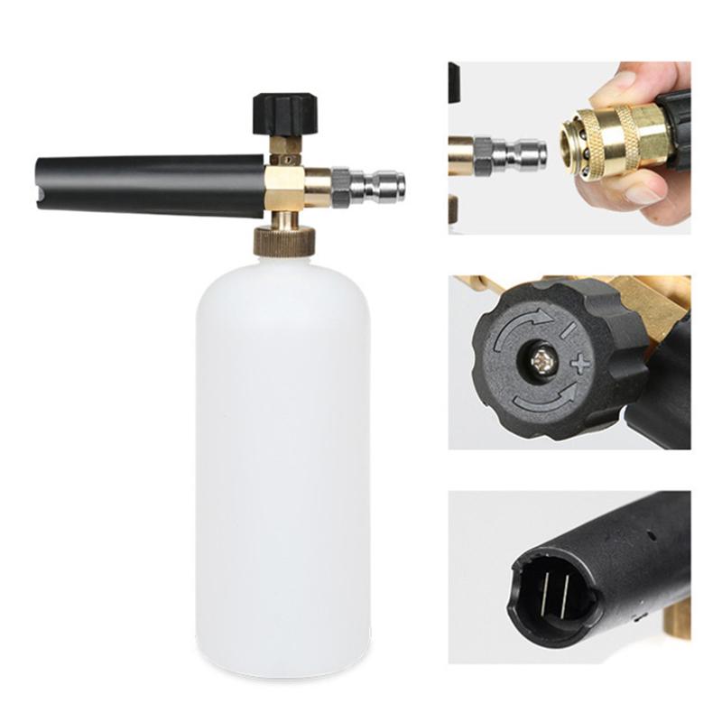 High Pressure Washer Nozzle Snow Foam Lance 1/4" Quick Connect Soap Foamer Cannon Generator Car Wash Cleaning Bottle 1L 3000Psi