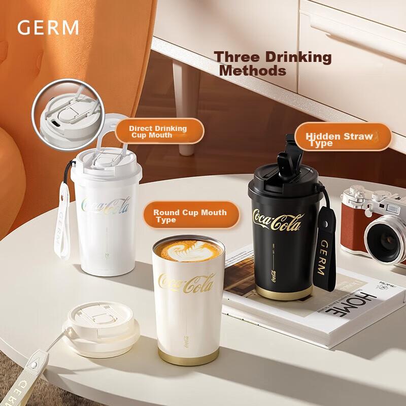 Germ Coca-Cola Shining Cup GE-CK22AW Straw Water Bottle Thermos Cup, Cream White, 500ML