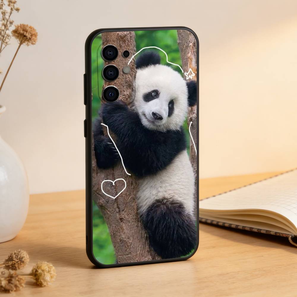 Animal Panda Phone Case Black Silicone Soft For Samsung S25,S24,S21,S22,S23,S30,Ultra,S20,Plus,Fe,Lite