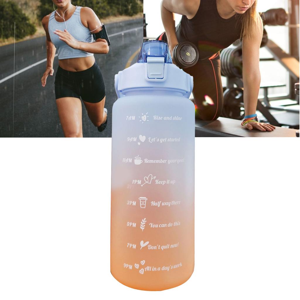 Straw Bottle Leakage Proof Frosted Gradient Color Open Sports Water Cup with Handle Clear Scale 2000ml