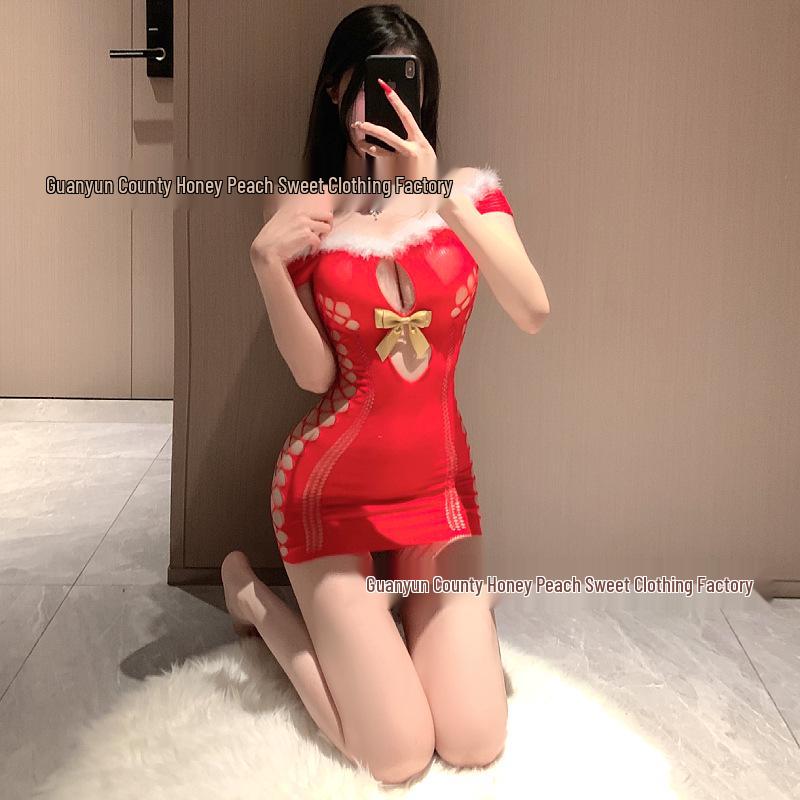 Red Mesh Christmas-Style Lingerie Pajamas