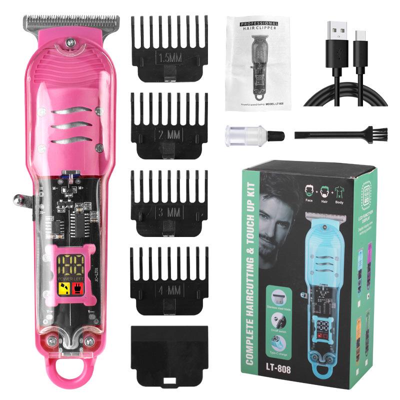 Professional Electric Hair Clipper with Transparent LCD Display for Barbers