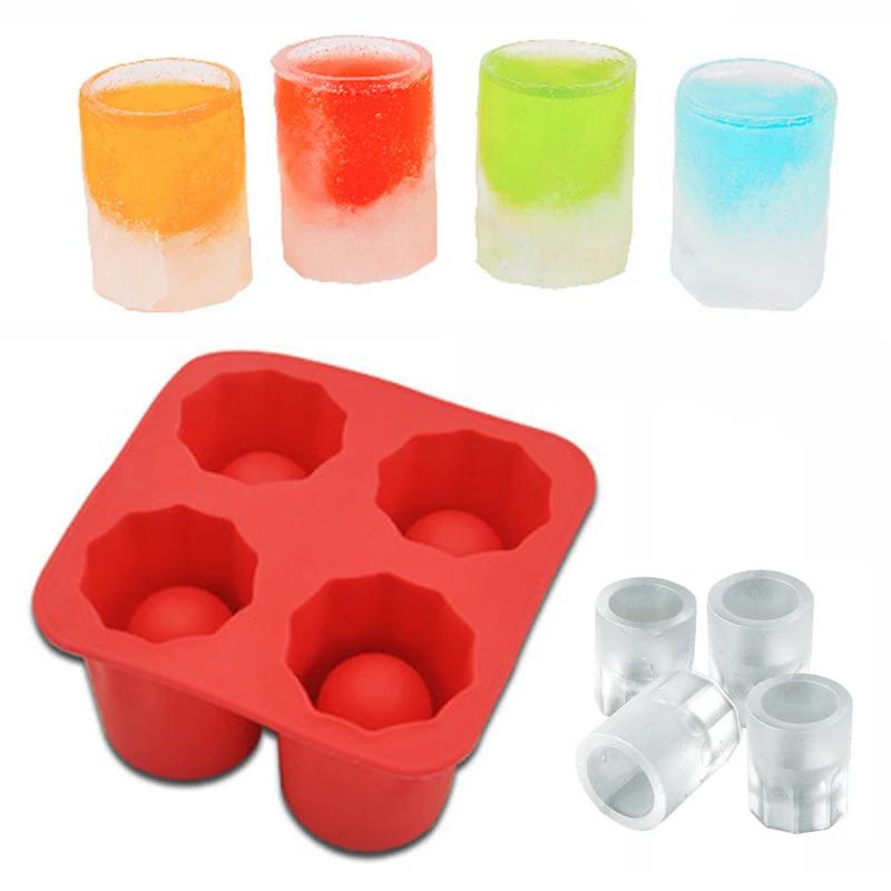 4 Cup Shape Silicone Ice Cube Mold Shot Glass IceMould Ice Cube Tray Summer Bar Party Beer Ice Cocktail Cold Drinking Tools