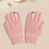 1 Pair Heart Cats Pattern Ribbed Cuffs Touch Screen Student Gloves Winter Thickened Fleece Lining Knitting Gloves