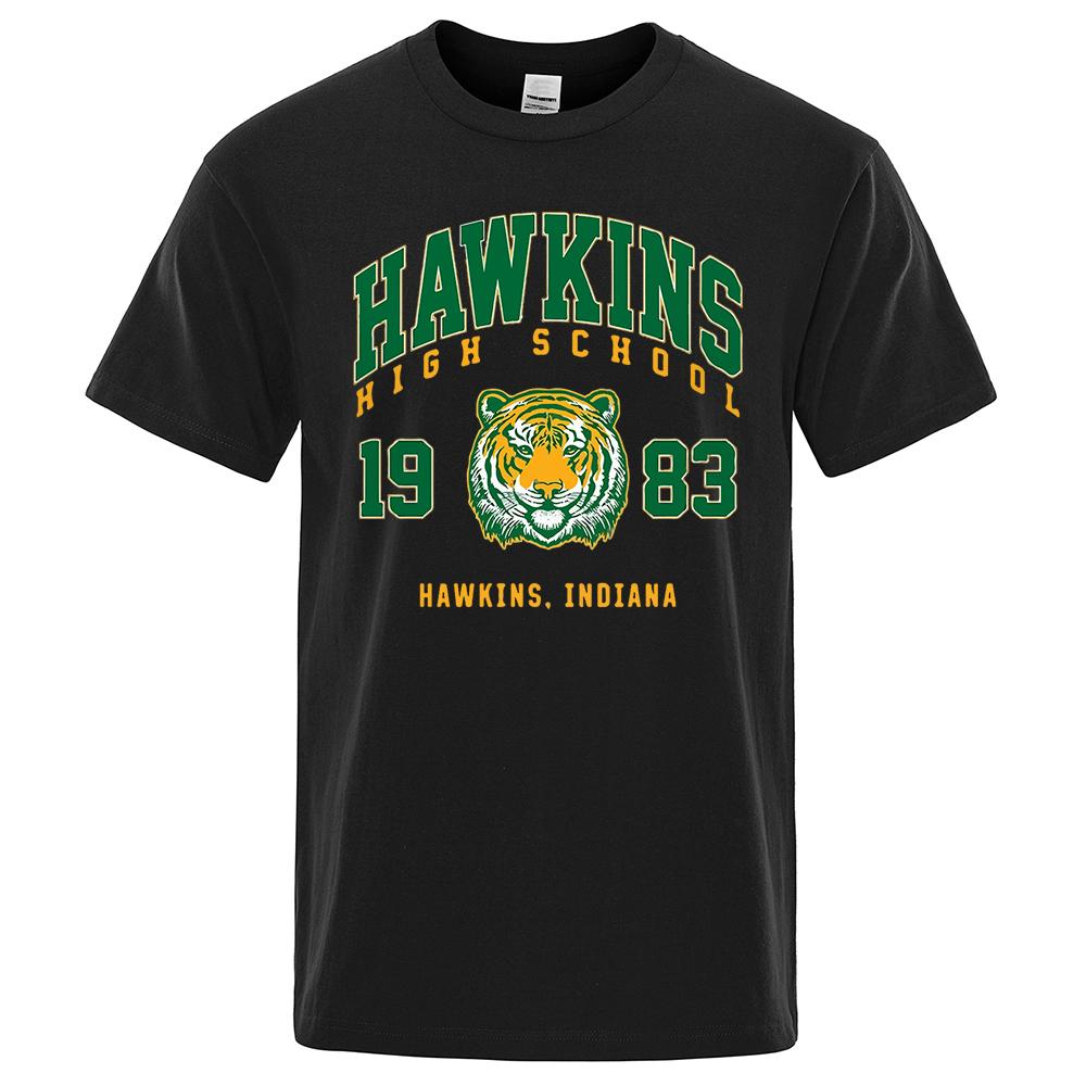 Hawkins High School 1983 Hawkins Indiana Tshirt Male Fashion O-Neck T-Shirt Hip Hop Loose Tee Clothes Casual Breathable Tops Men