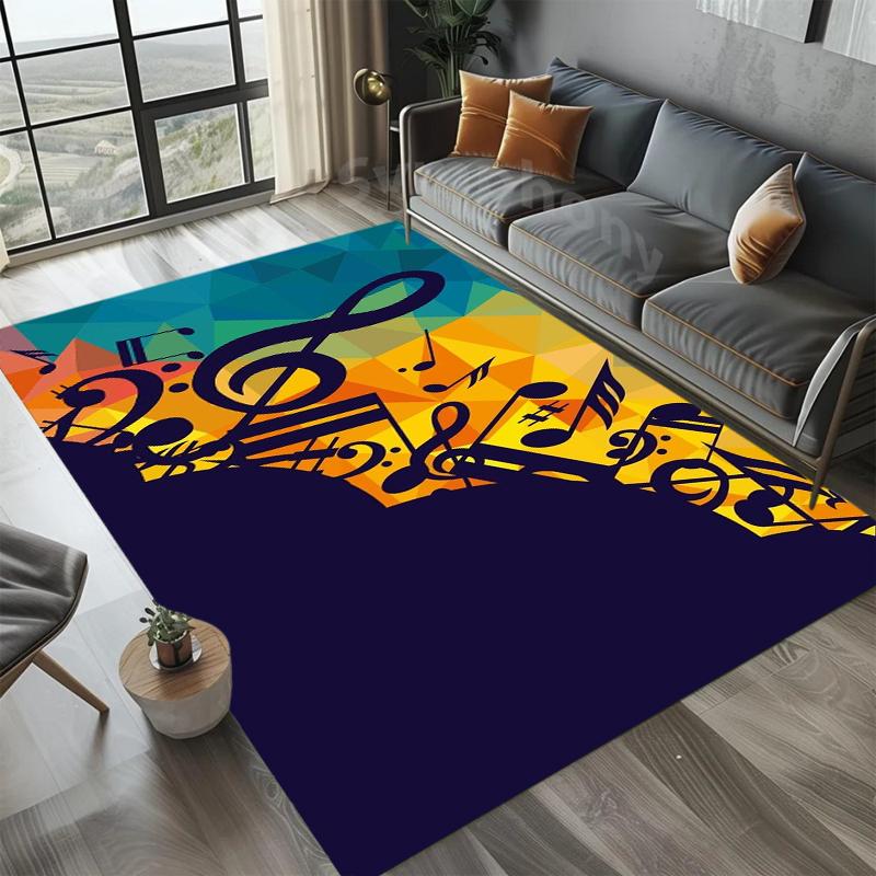 Vibrant Geometric Musical Notes Pattern Area Rug Trendy Music Style Non-Slip Floor Carpet for Living Rooms Leisure Areas