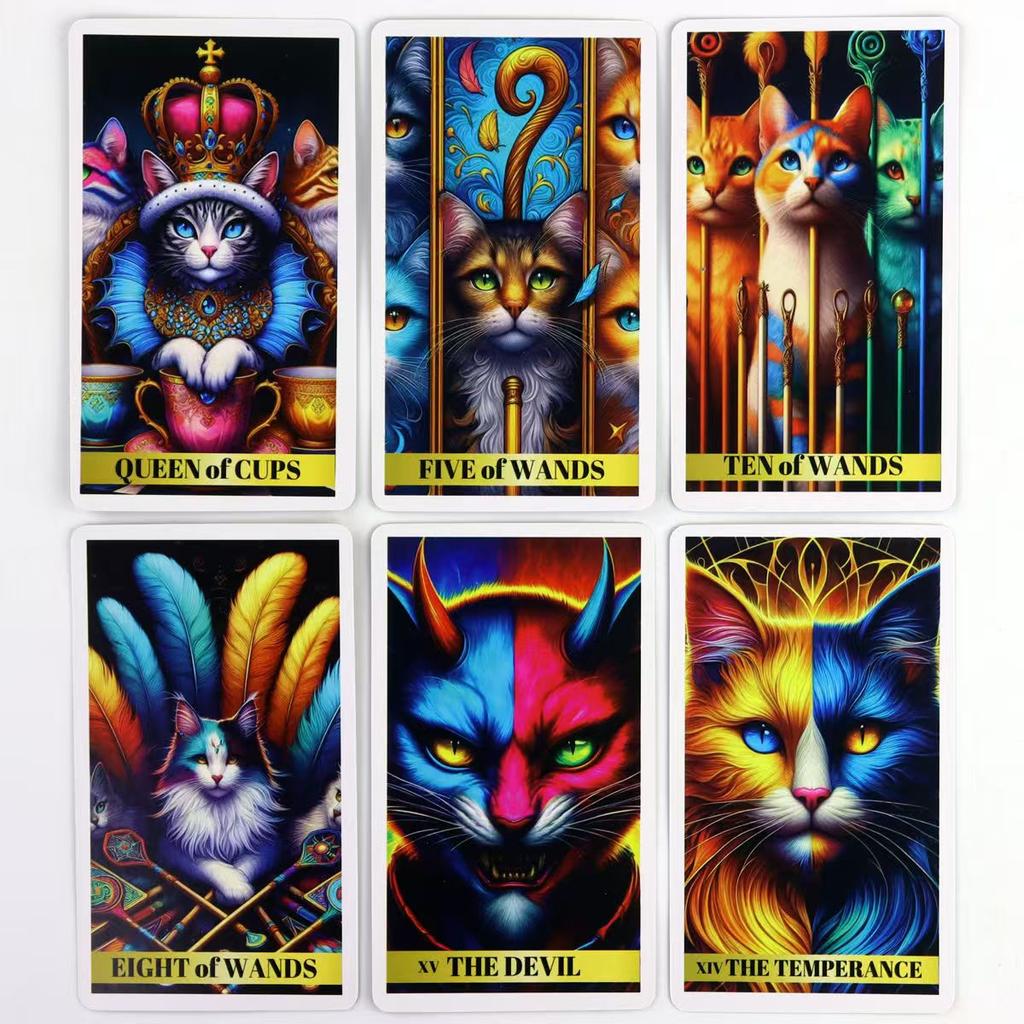 78 Carte dei Tarocchi del Gatto Colorate per Principianti Mazzo Felino Ricco di Colore e Fascino 10,3*6 cm