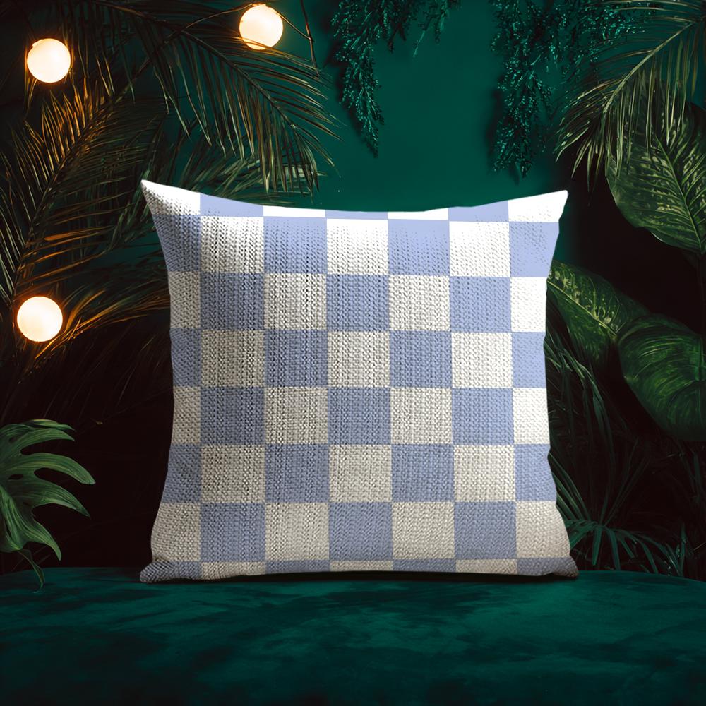 Artistic Elegant Plaid Prints Cushion Cover Silky Elegant Comfort Sofa Bed Invisible Zipper Beach Pillowcase Peach skin 18*18(CM)-1Pcs