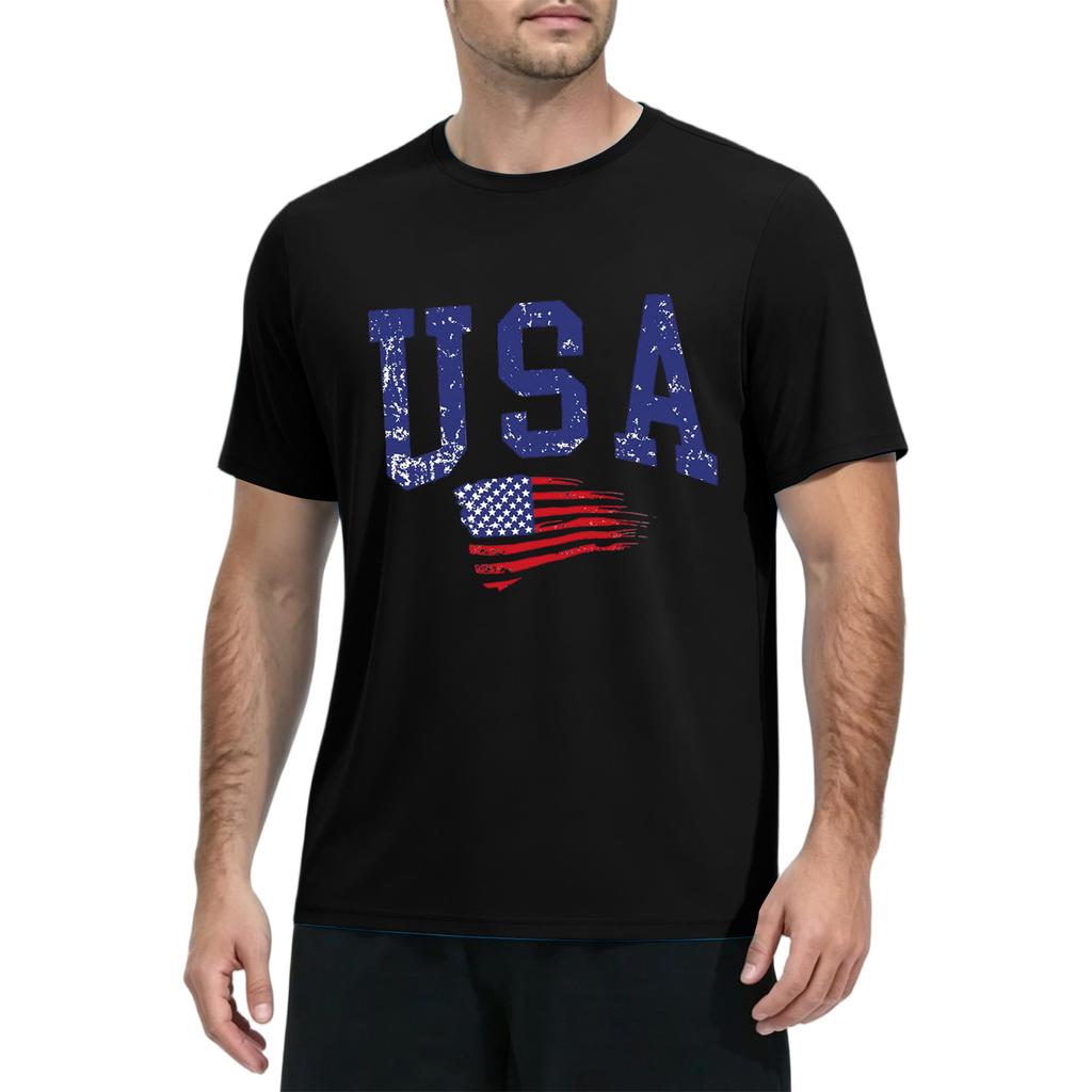 Men's Quick Dry Short Sleeve T Shirt Lightweight Breathable Fitness Running Gym Workout Tee USA Graphic Print Casual Top