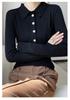 Women's Slimming Knit Wool Polo Collar Top with Pockets - Spring Style