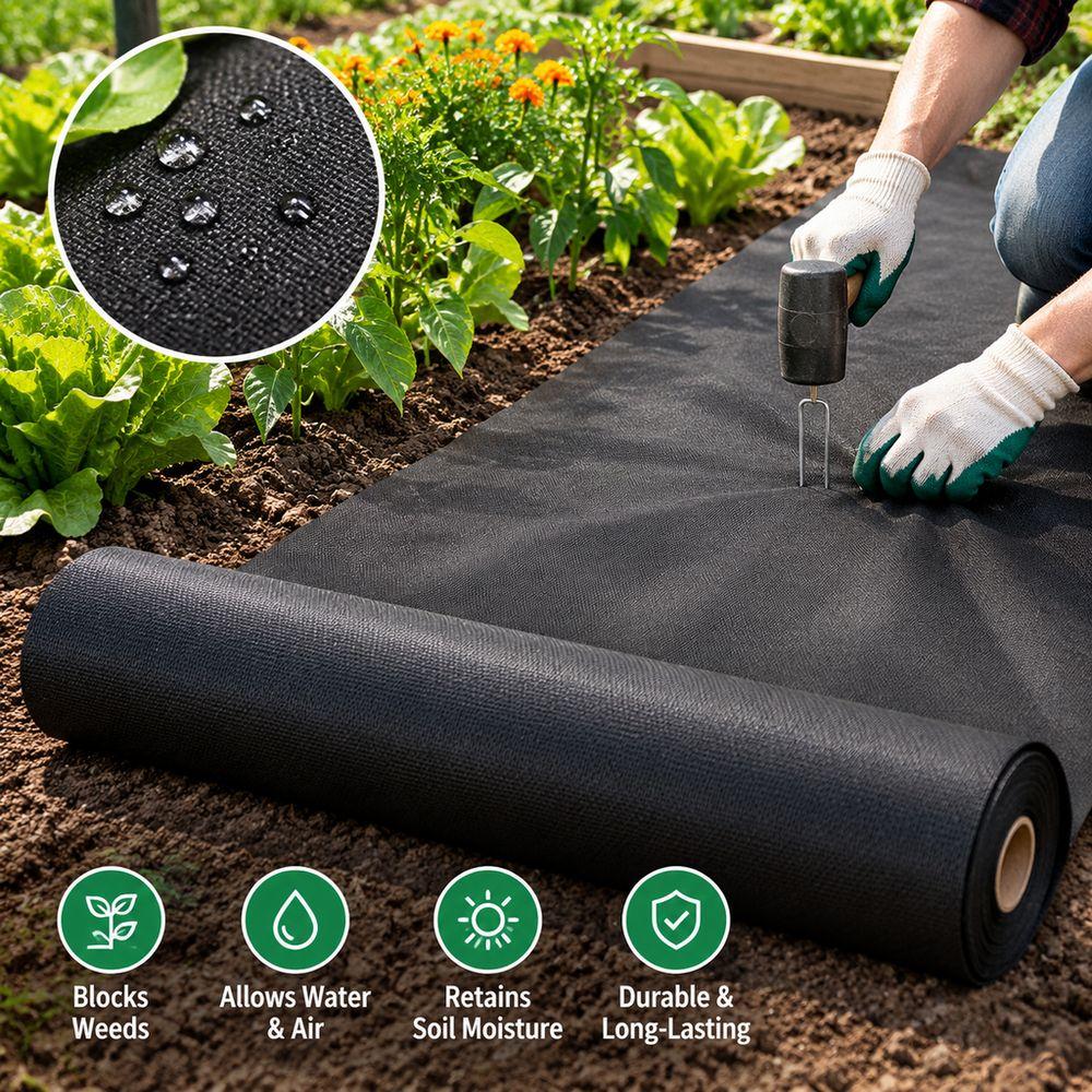 PP Woven Material Garden Mulch Fabric Black Weed Control Membrane Heavy Duty Ground Cover Garden