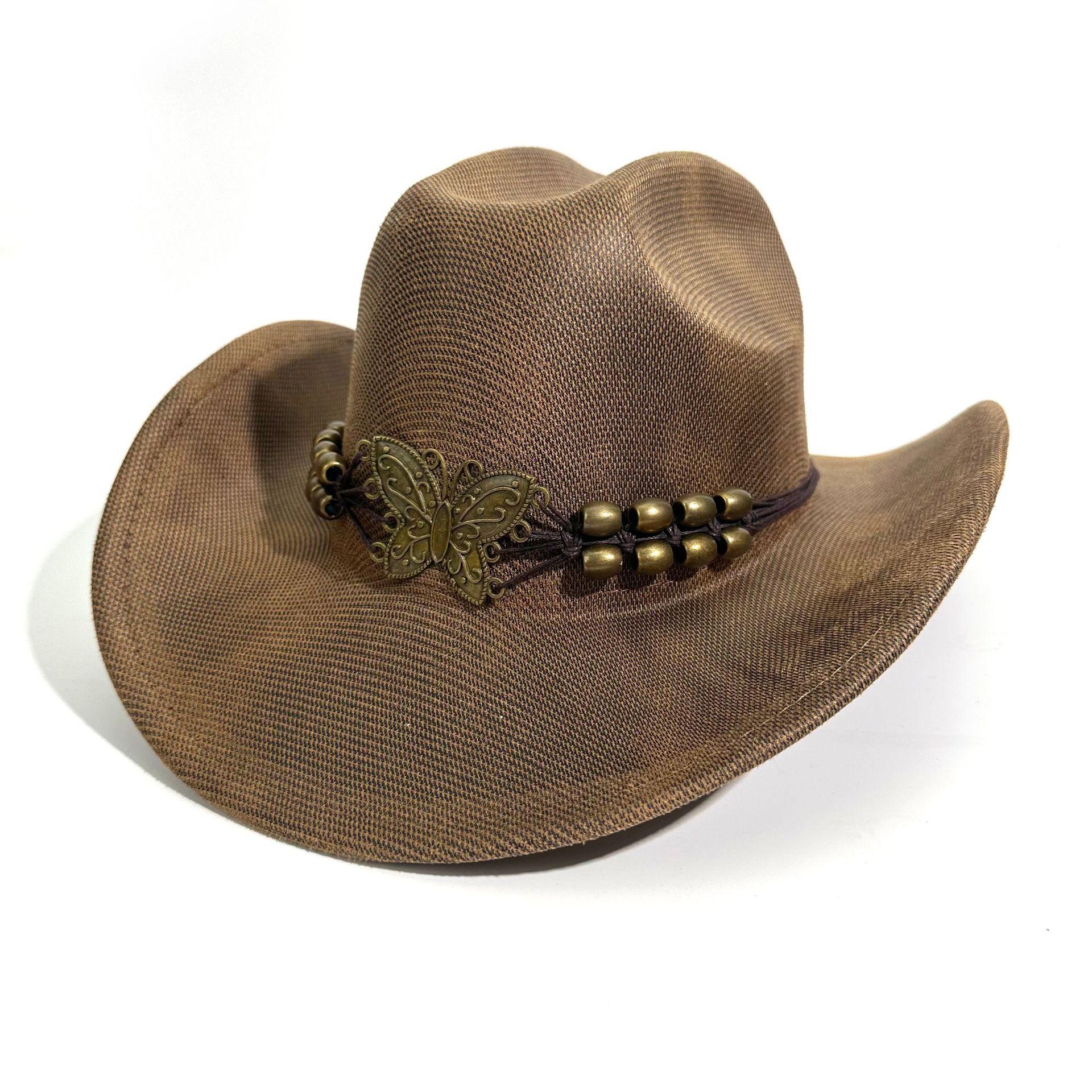 Европейская и американская новая западная ковбойская шляпа Европейская и американская джазовая шляпа Мужская и женская этническая стиль Широкополая шляпа от солнца Защита от солнца Цилиндр M（56-58cm）