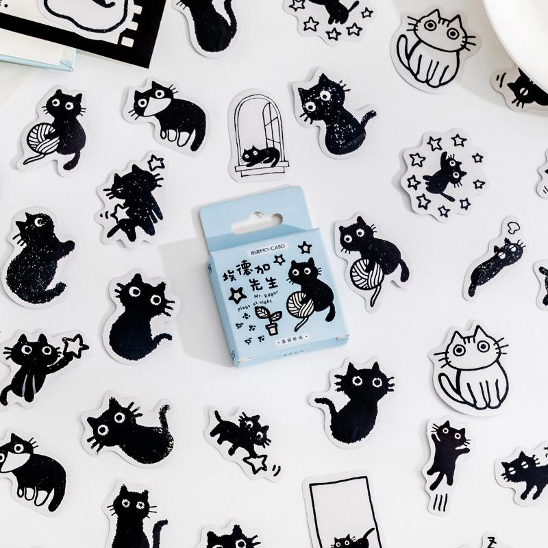 45Pcs Black Cat Theme Stickers Decoration Kawaii Cute Cats Stickers Self-Adhesive Scrapbooking Stickers For Laptop Planners