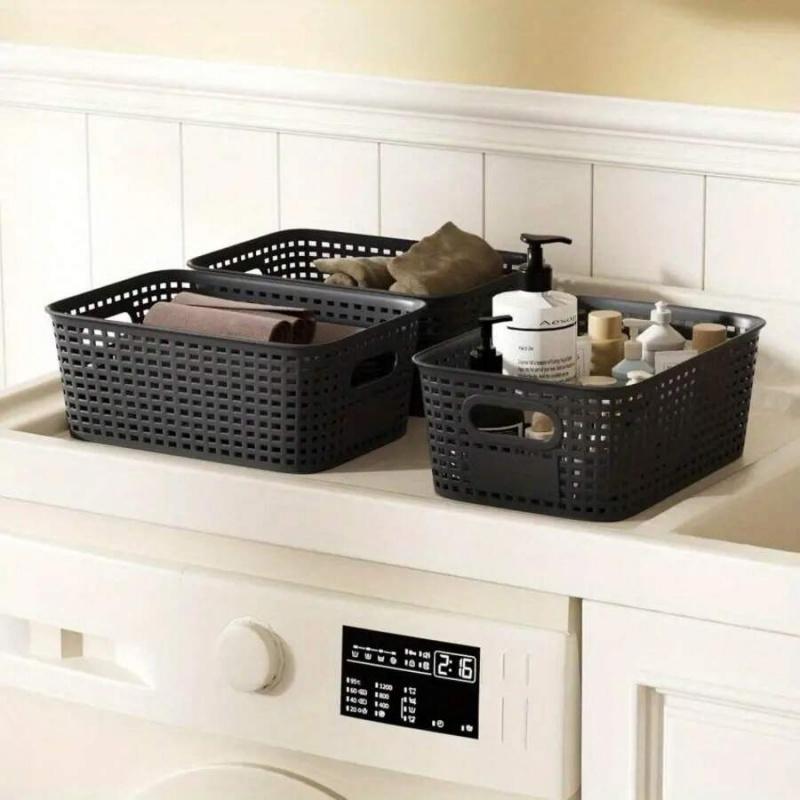 6-Piece Plastic Storage Basket With Bamboo Lid, Stackable Storage Basket Storage Box, Suitable For Home, Office, Game Room