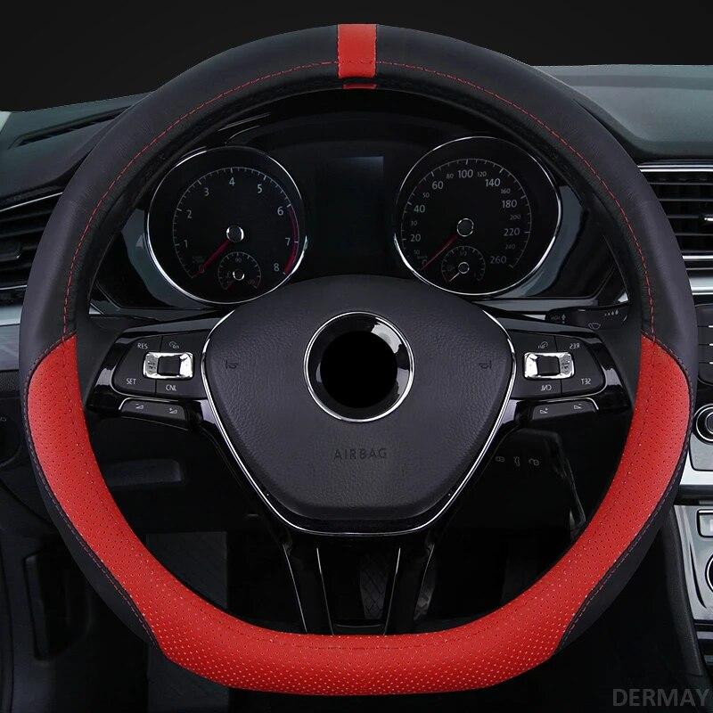 DERMAY D-förmiger Sport-Lenkradbezug aus echtem Leder für VW Scirocco 2009 2010 2011 2013 2014 2015 2016