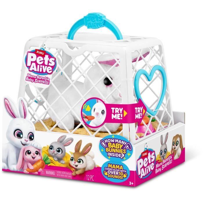 Interaktives Spielzeug - ZURU - PETS ALIVE Mama Hase & Baby - Quietschehase - 10 Geräusche - Überraschungsbabys
