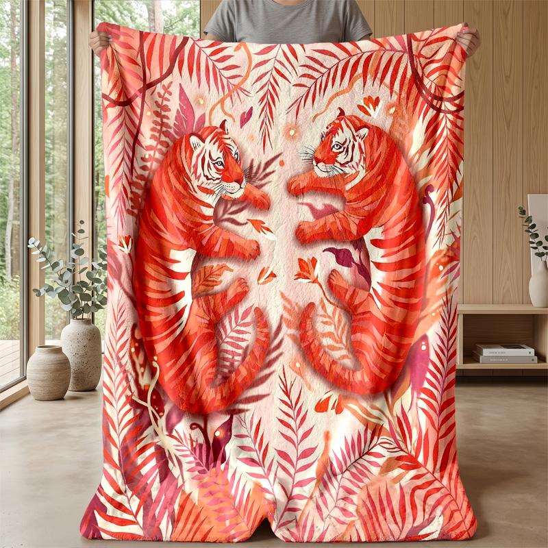 Tiger Cubs in Floral Paradise Theme blanket Lightweight Warm Flannel Blanket Decorative Throw Blanket for Home Decoration