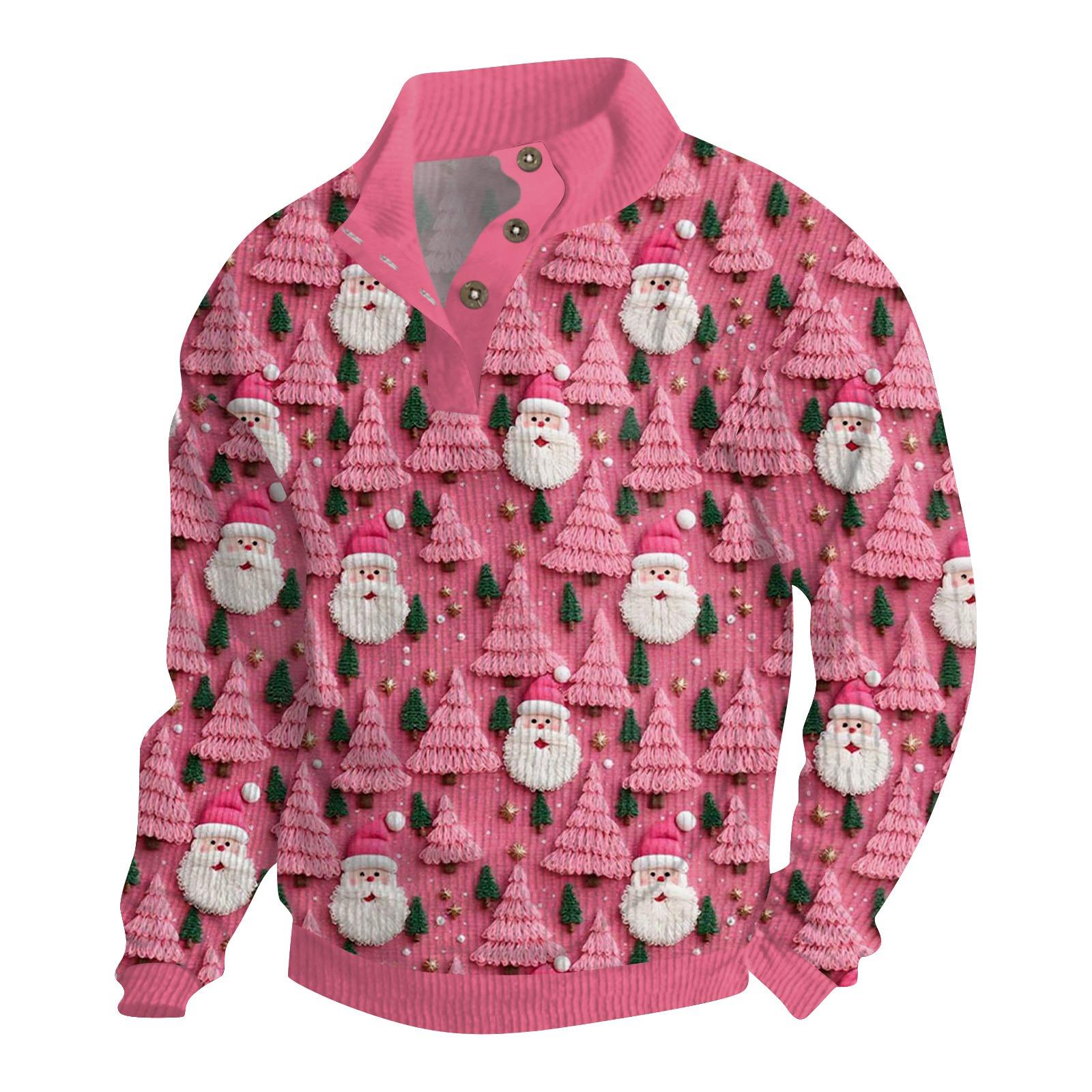 

Мужская рождественская хлопковая рубашка-пуловер с длинным рукавом для активного отдыха, винтажная вельветовая рубашка с воротником-стойкой и пуговицами, повседневная толстовка с рождественским принтом XL