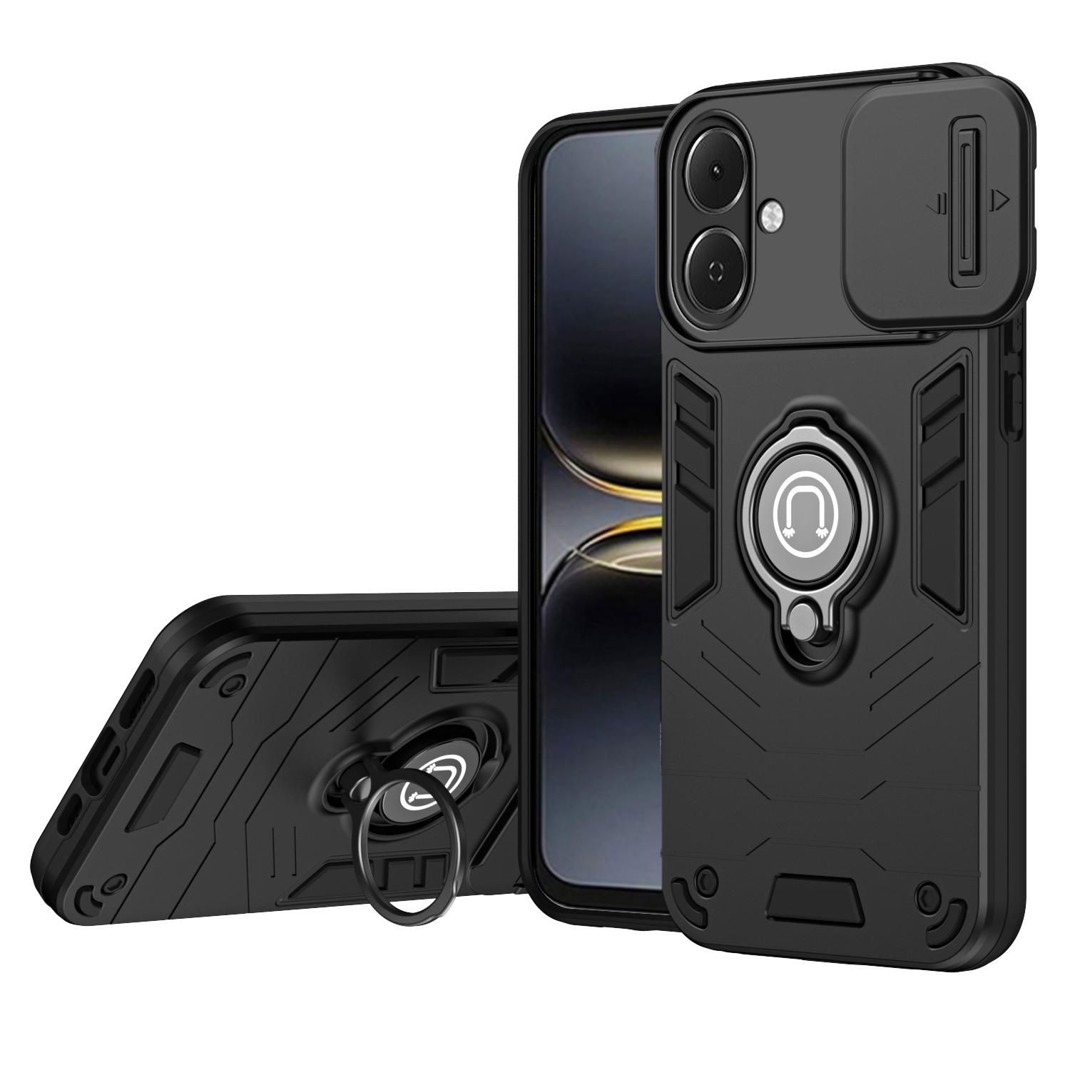 

For TECNO Pop 10 Case Slide Camshield Kickstand PC + TPU Phone Cover