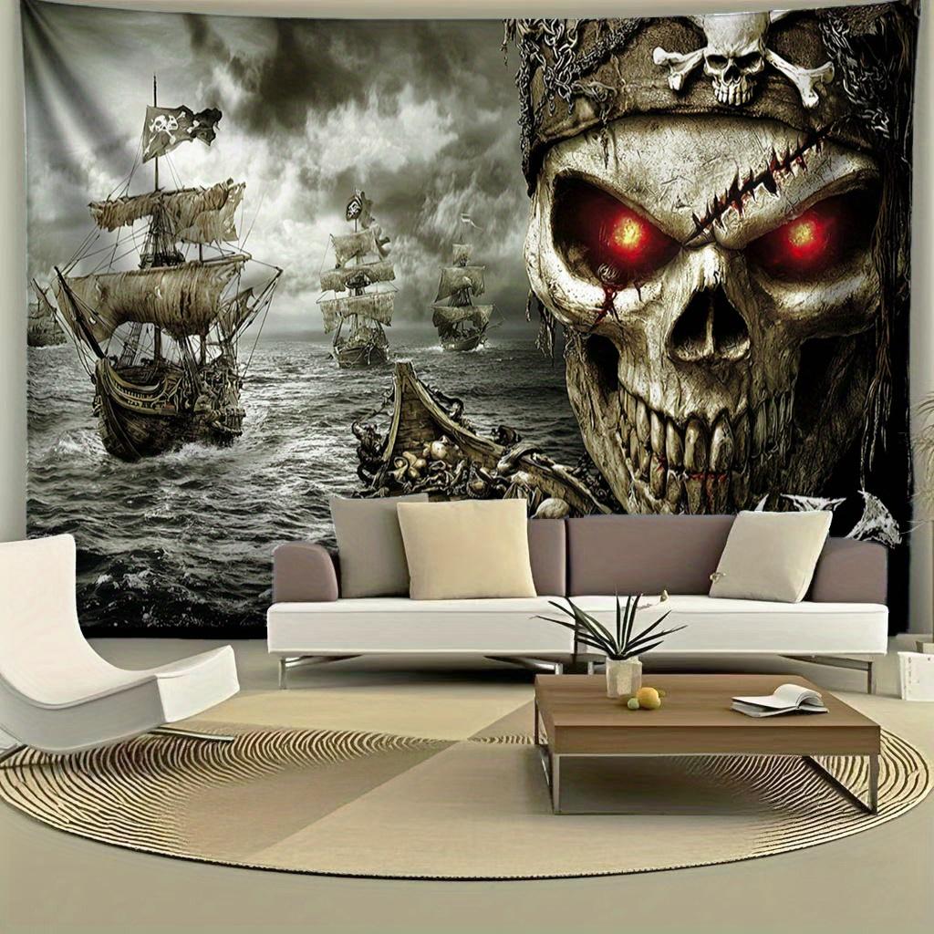 Mysterious Pirate Skull Ship Digital Printing Polyester Wall Tapestry Suitable for Use Living Rooms Bedrooms Offices Bars Party
