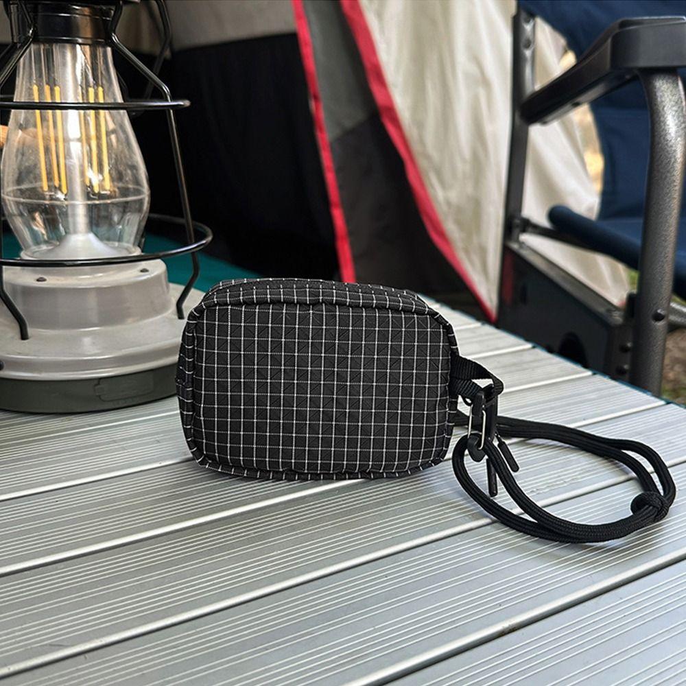 Lightweight Grid Fabric Storage Bag Zipper Closure Card Holder Bag  Outdoor Hiking
