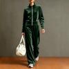 Women's Casual 2 Piece Set - Color Stand Collar Cardigan with Wide Leg Pants