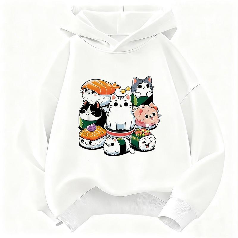 Funny Sushi Cat Food Design Printed Hoodie Kids Cat Children's Sweatshirt Hoody for Boys Girls Spring Y2k Casual Hoodies