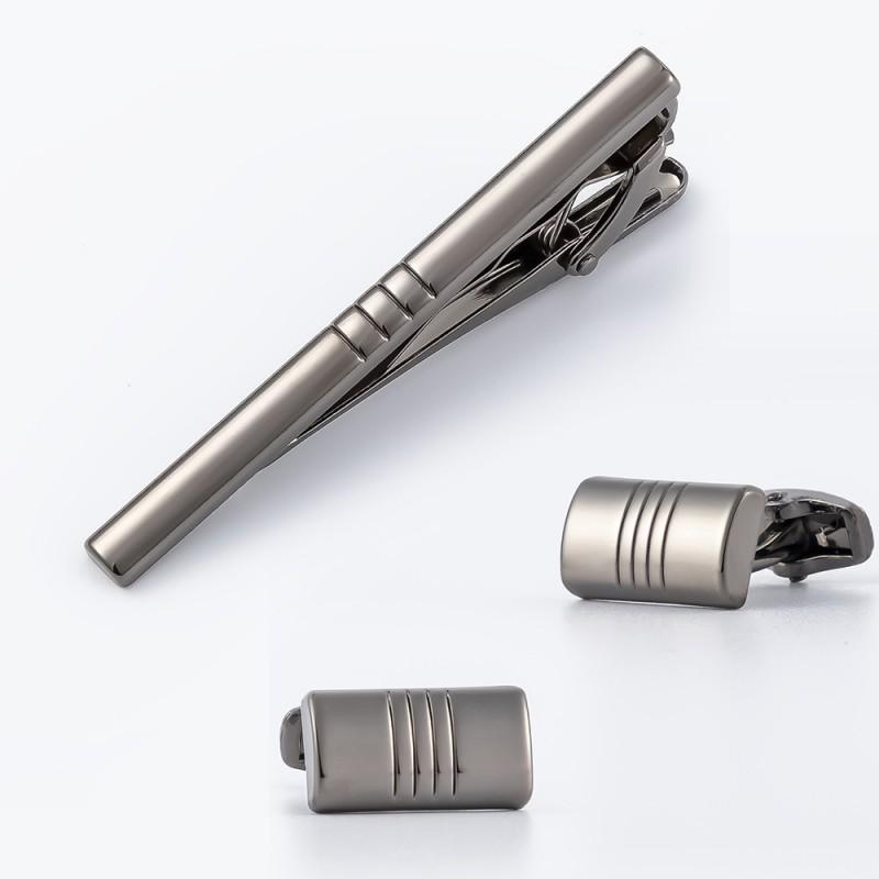 Electroplated Gun Black Stripe Alloy Suit Business Cufflinks Collar Clip pure natural